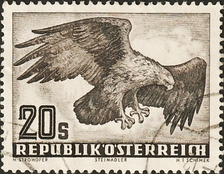 Австрия 1952 год . Золотой орел (Aquila chrysaetos) , 20 s . Каталог 14,0 €. (1)